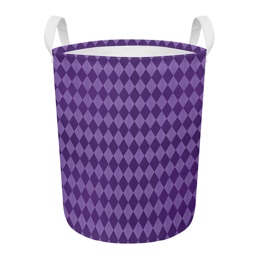 Purple Harlequin Pattern Print Round Laundry Basket