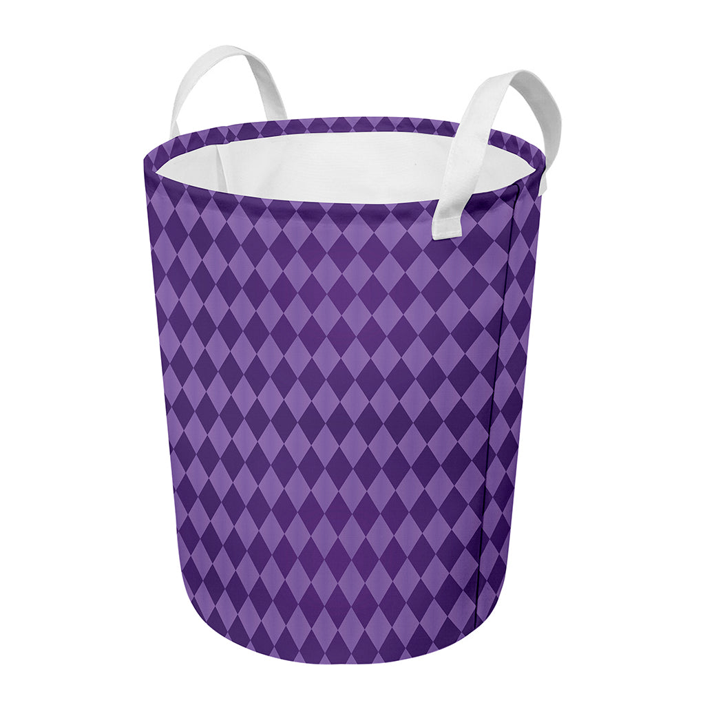 Purple Harlequin Pattern Print Round Laundry Basket