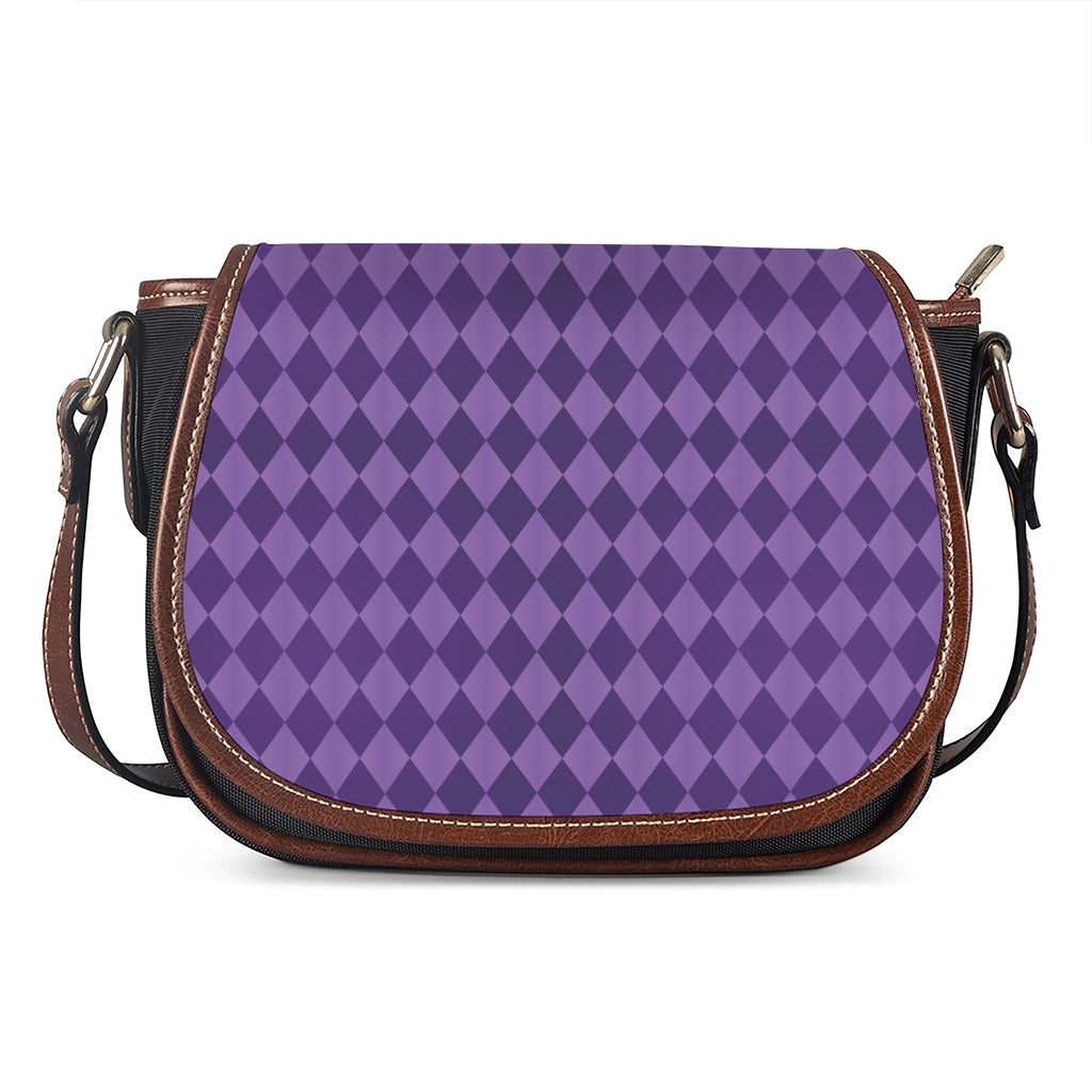 Purple Harlequin Pattern Print Saddle Bag