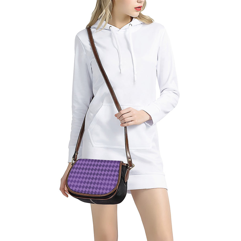 Purple Harlequin Pattern Print Saddle Bag