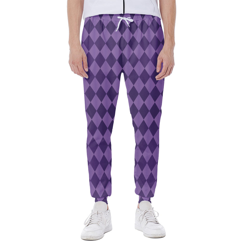 Purple Harlequin Pattern Print Scuba Joggers