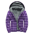 Purple Harlequin Pattern Print Sherpa Lined Zip Up Hoodie