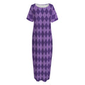 Purple Harlequin Pattern Print Short Sleeve Long Nightdress