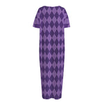 Purple Harlequin Pattern Print Short Sleeve Long Nightdress