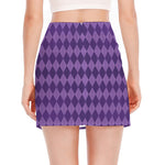 Purple Harlequin Pattern Print Side Slit Mini Skirt