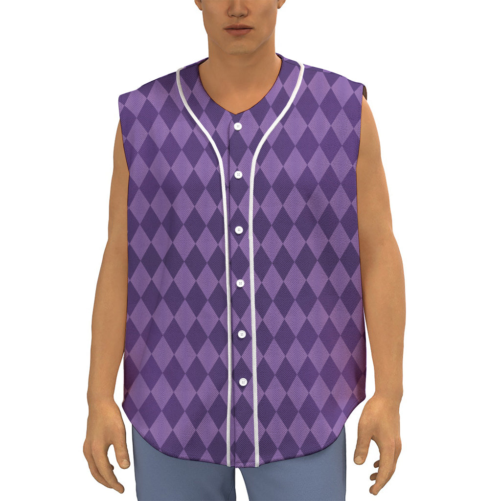 Purple Harlequin Pattern Print Sleeveless Baseball Jersey
