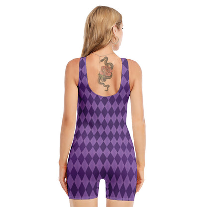 Purple Harlequin Pattern Print Sleeveless One Piece Swimsuit