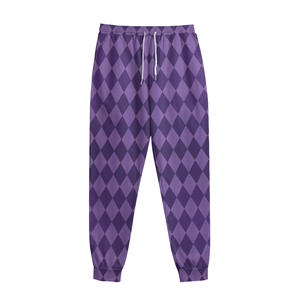Purple Harlequin Pattern Print Sweatpants
