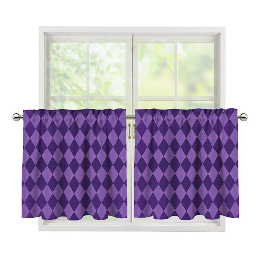Purple Harlequin Pattern Print Tier Curtains