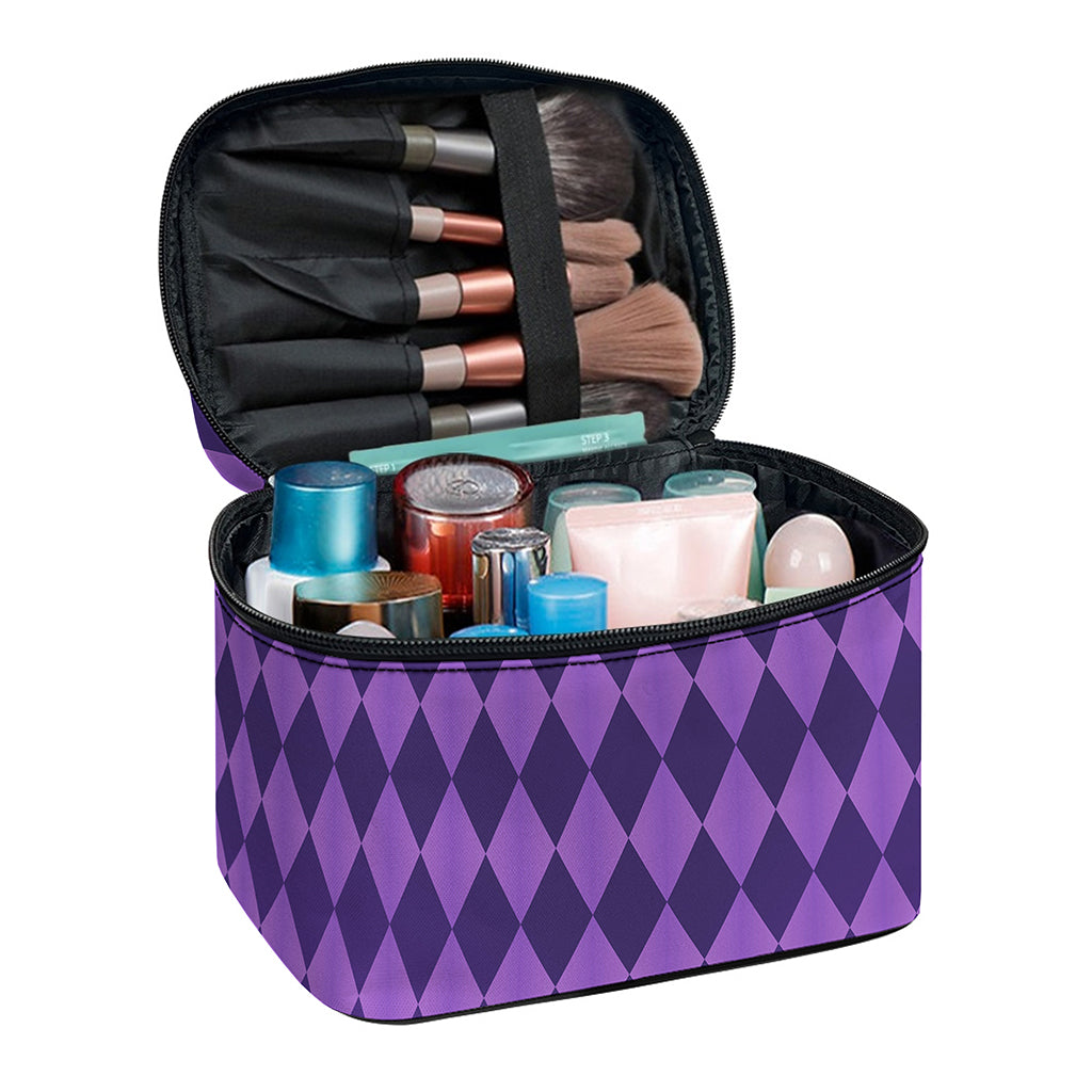 Purple Harlequin Pattern Print Travel Makeup Bag