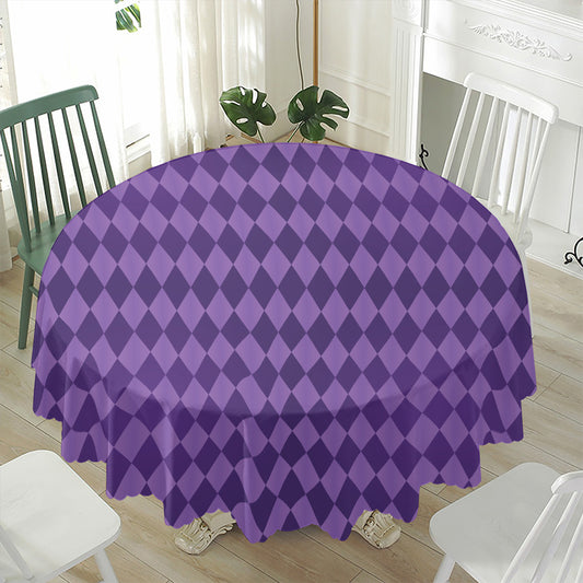 Purple Harlequin Pattern Print Waterproof Round Tablecloth