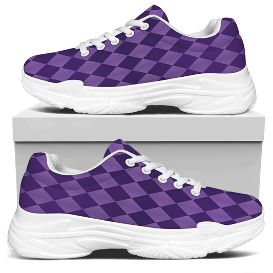 Purple Harlequin Pattern Print White Chunky Shoes