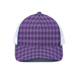 Purple Harlequin Pattern Print White Mesh Trucker Cap
