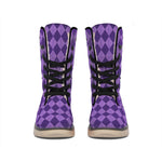 Purple Harlequin Pattern Print Winter Boots