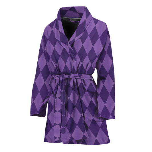 Purple Harlequin Pattern Print Women's Bathrobe