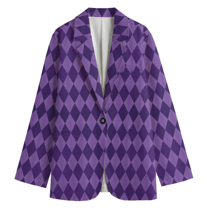 Purple Harlequin Pattern Print Women's Blazer