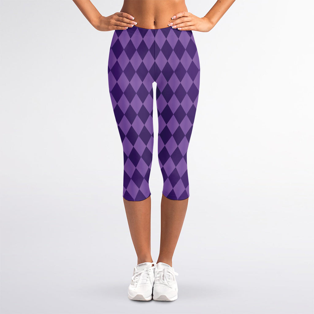 Purple Harlequin Pattern Print Women's Capri Leggings