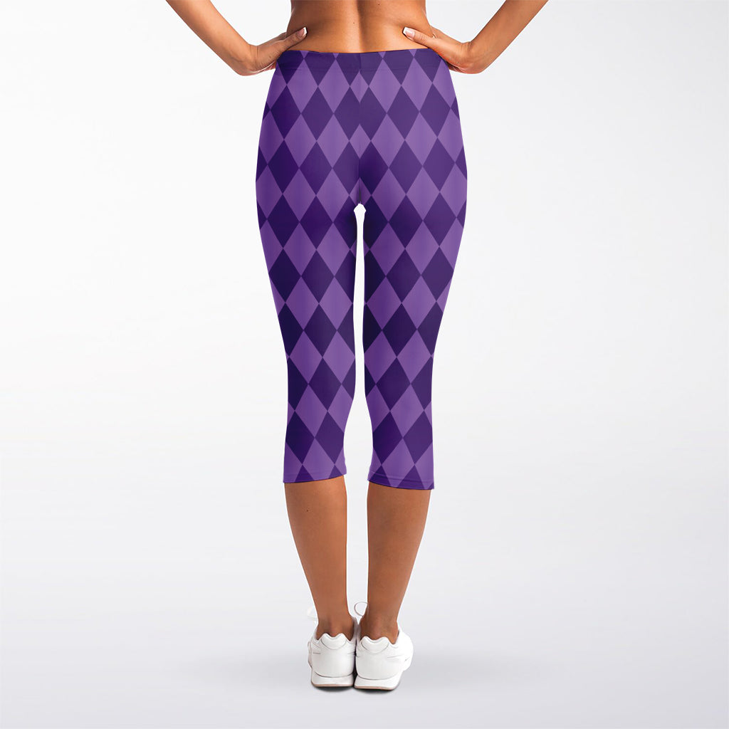 Purple Harlequin Pattern Print Women's Capri Leggings