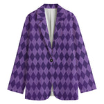 Purple Harlequin Pattern Print Women's Cotton Blazer