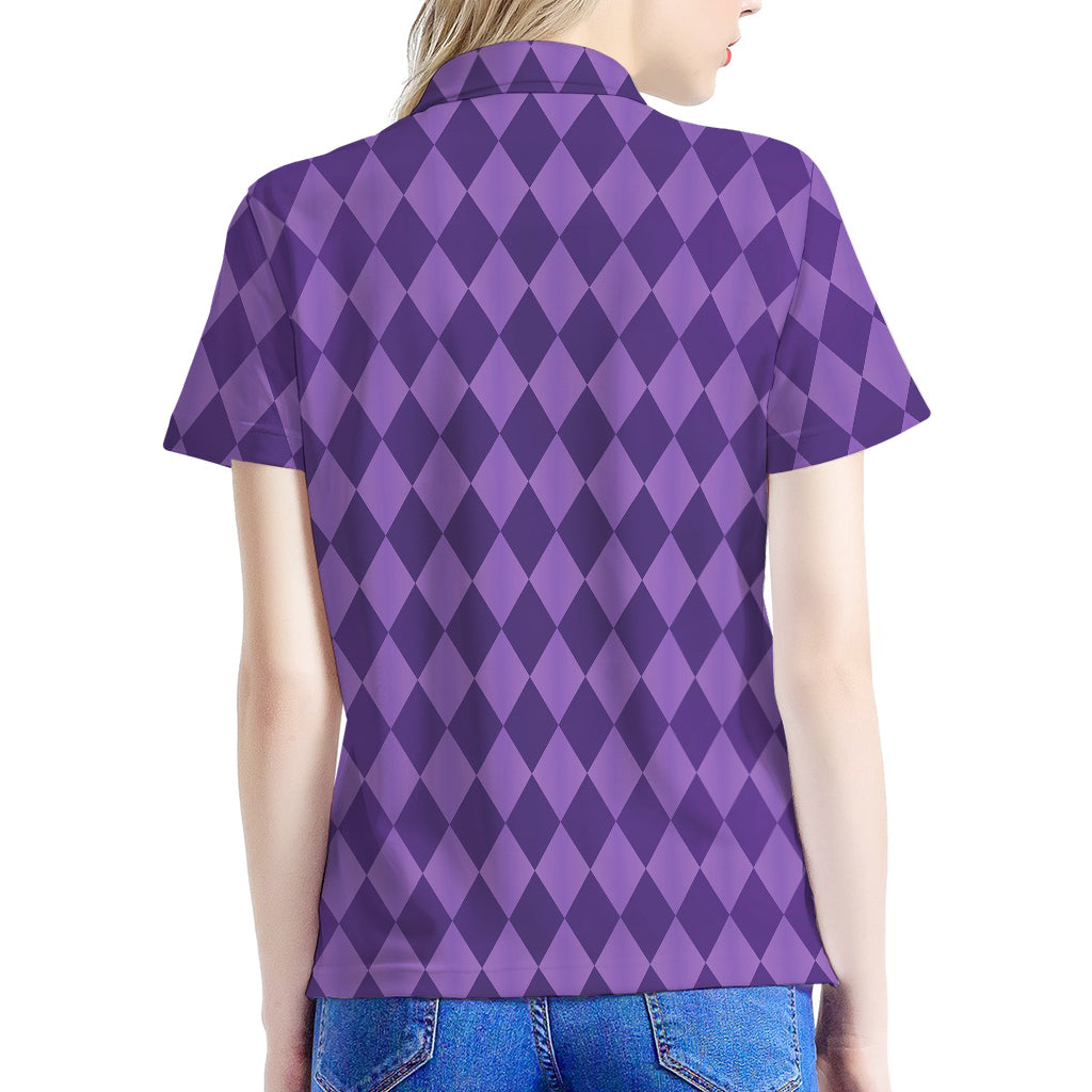 Purple Harlequin Pattern Print Women's Polo Shirt