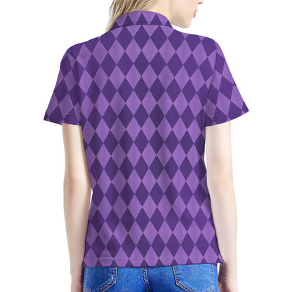 Purple Harlequin Pattern Print Women's Polo Shirt