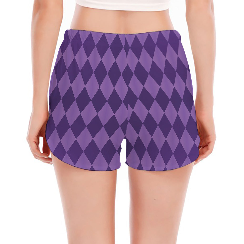 Purple Harlequin Pattern Print Women's Split Running Shorts