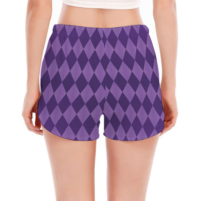 Purple Harlequin Pattern Print Women's Split Running Shorts
