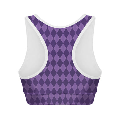 Purple Harlequin Pattern Print Women's Sports Bra