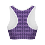 Purple Harlequin Pattern Print Women's Sports Bra