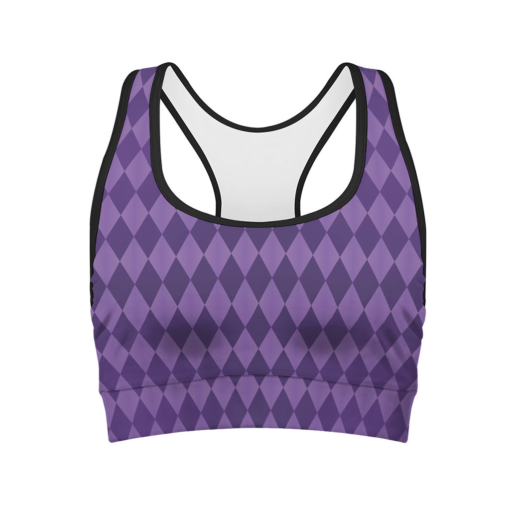 Purple Harlequin Pattern Print Women's Sports Bra