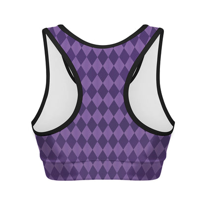 Purple Harlequin Pattern Print Women's Sports Bra