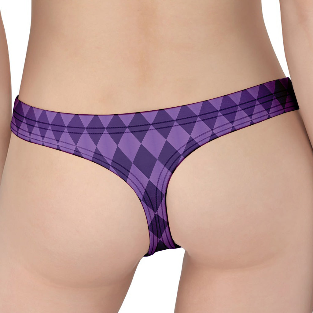 Purple Harlequin Pattern Print Women's Thong