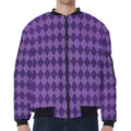 Purple Harlequin Pattern Print Zip Sleeve Bomber Jacket