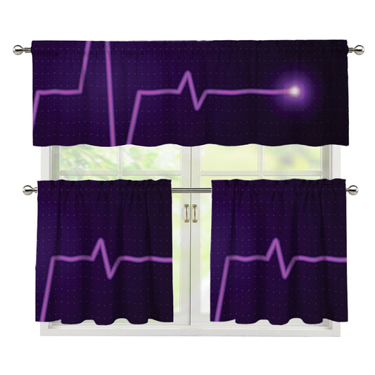 Purple Heartbeat Print 3 Piece Kitchen Curtains