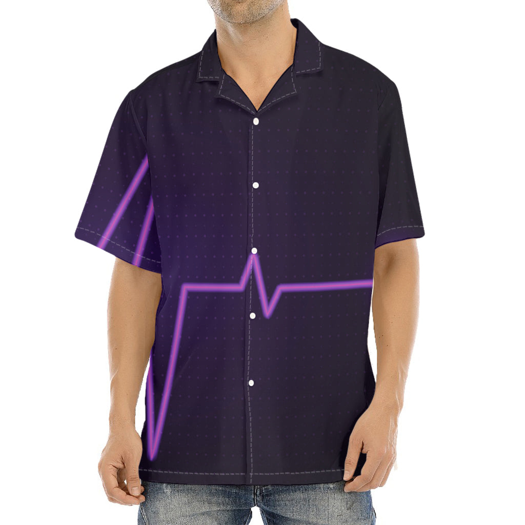 Purple Heartbeat Print Aloha Shirt