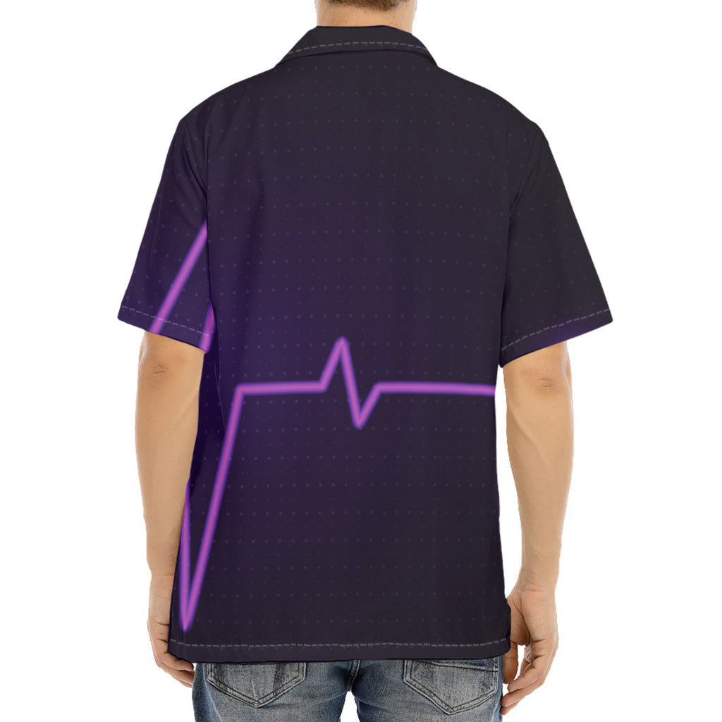 Purple Heartbeat Print Aloha Shirt