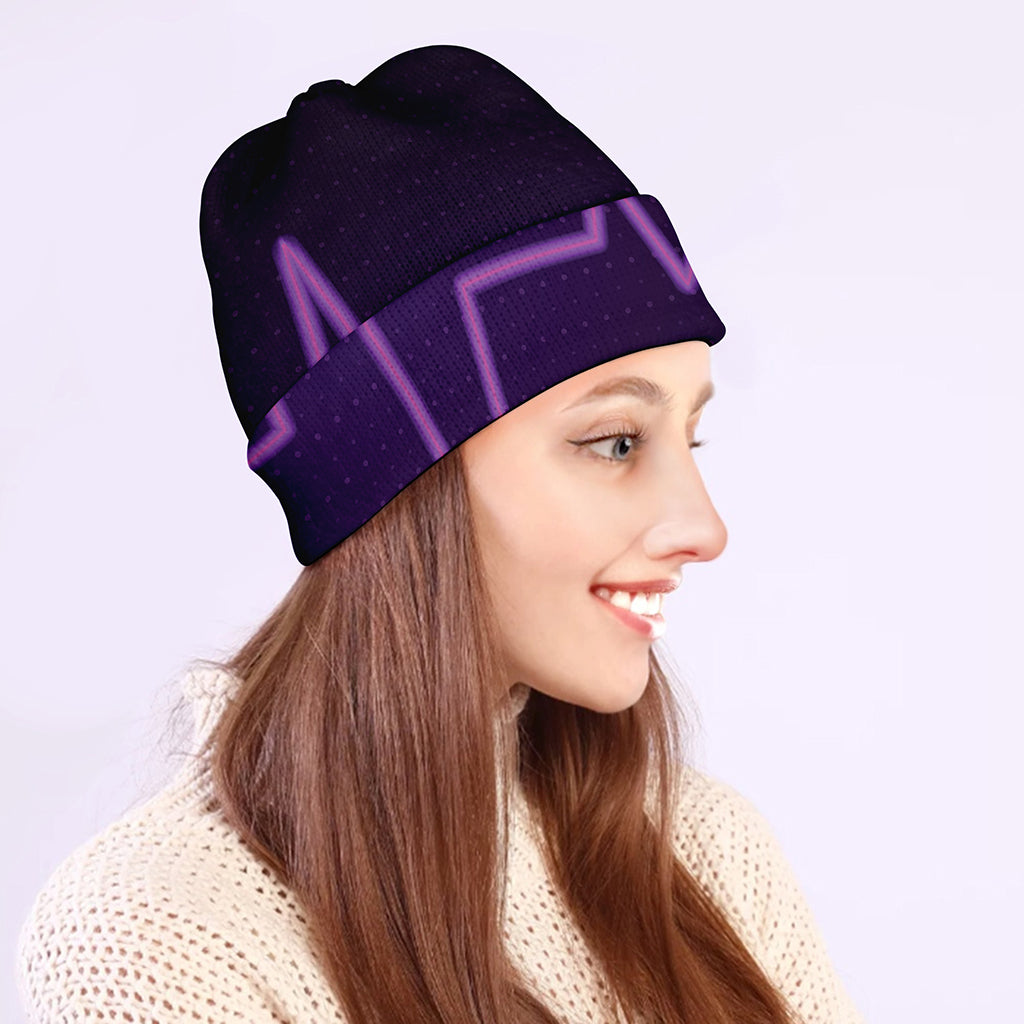 Purple Heartbeat Print Beanie