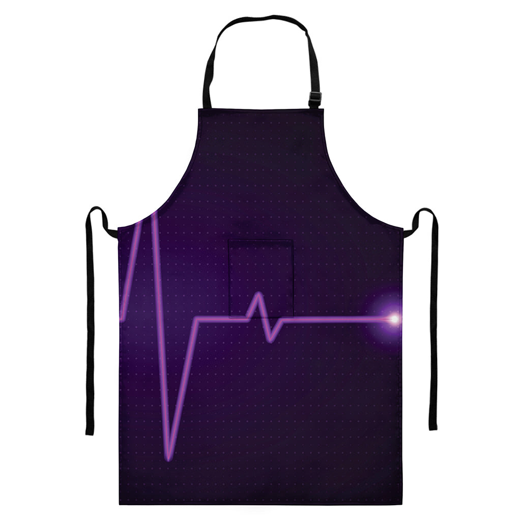 Purple Heartbeat Print Bib Apron With Pocket