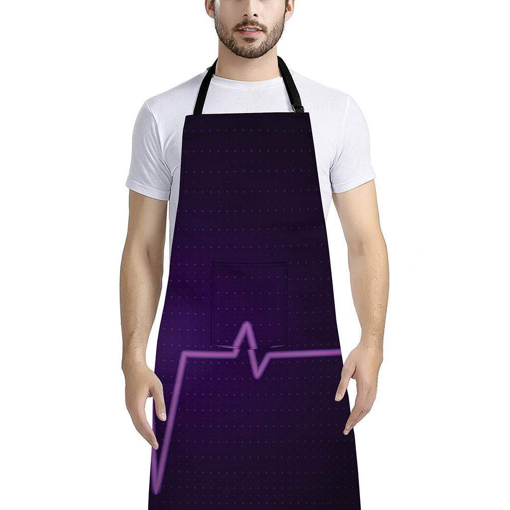Purple Heartbeat Print Bib Apron With Pocket