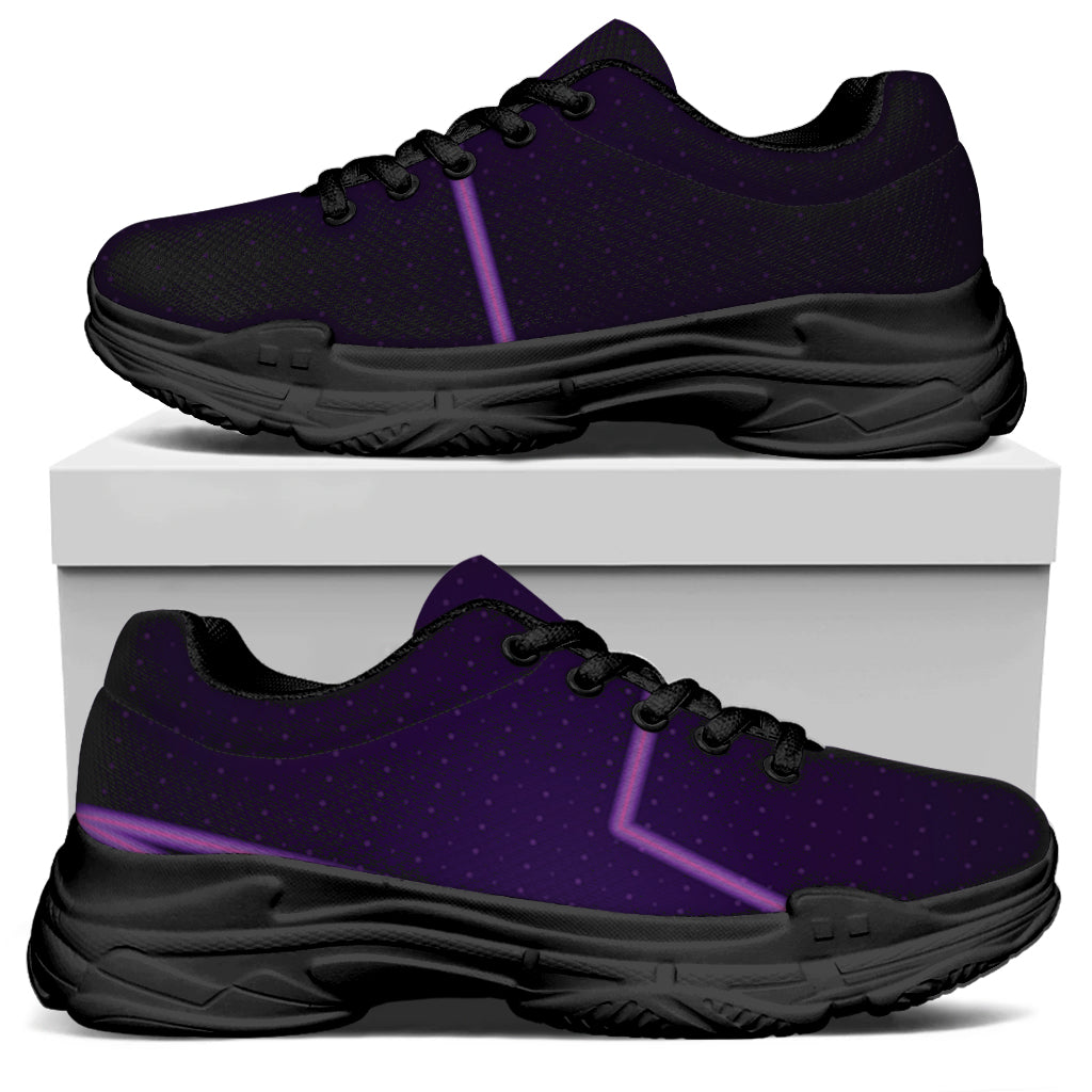 Purple Heartbeat Print Black Chunky Shoes