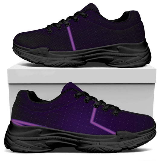 Purple Heartbeat Print Black Chunky Shoes