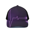Purple Heartbeat Print Black Mesh Trucker Hat