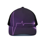 Purple Heartbeat Print Black Mesh Trucker Cap