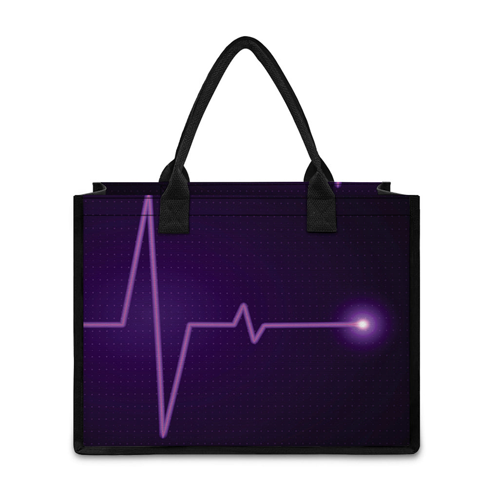 Purple Heartbeat Print Canvas Tote Bag