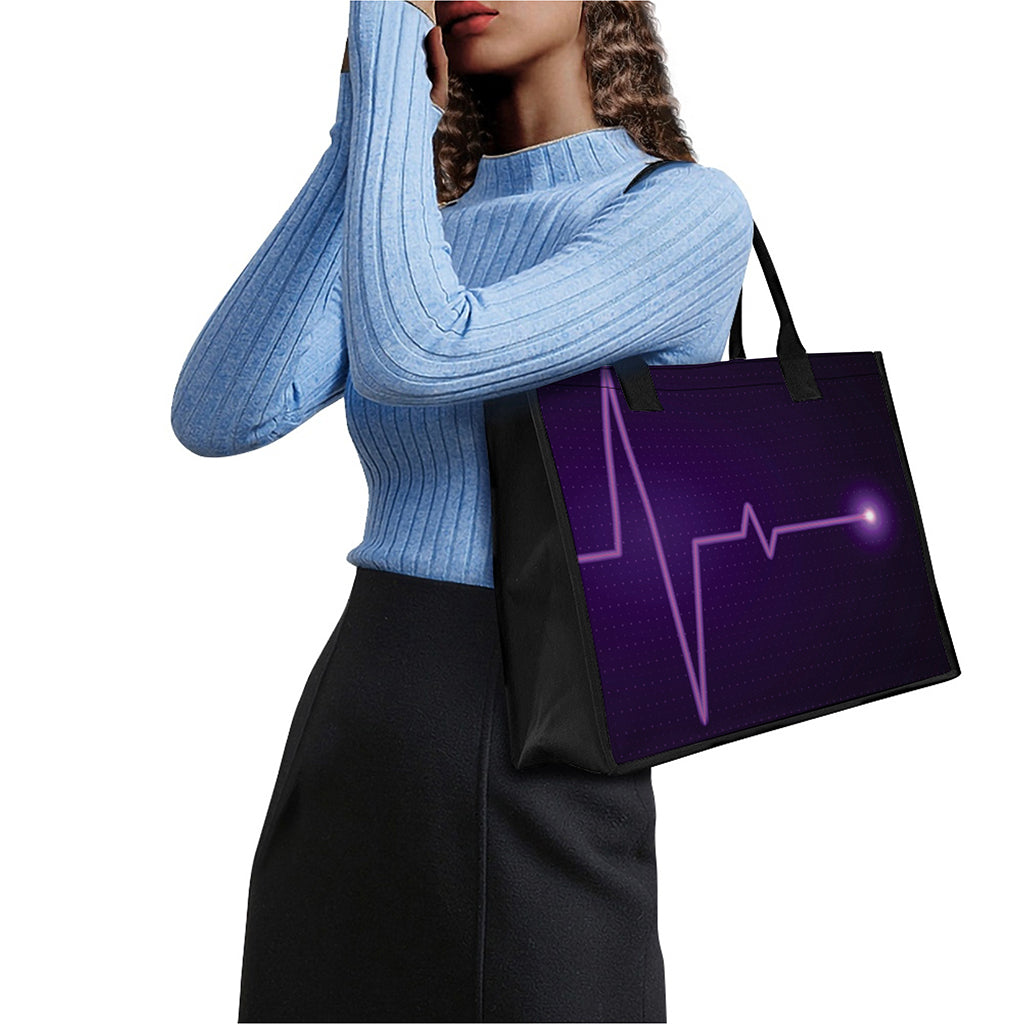 Purple Heartbeat Print Canvas Tote Bag