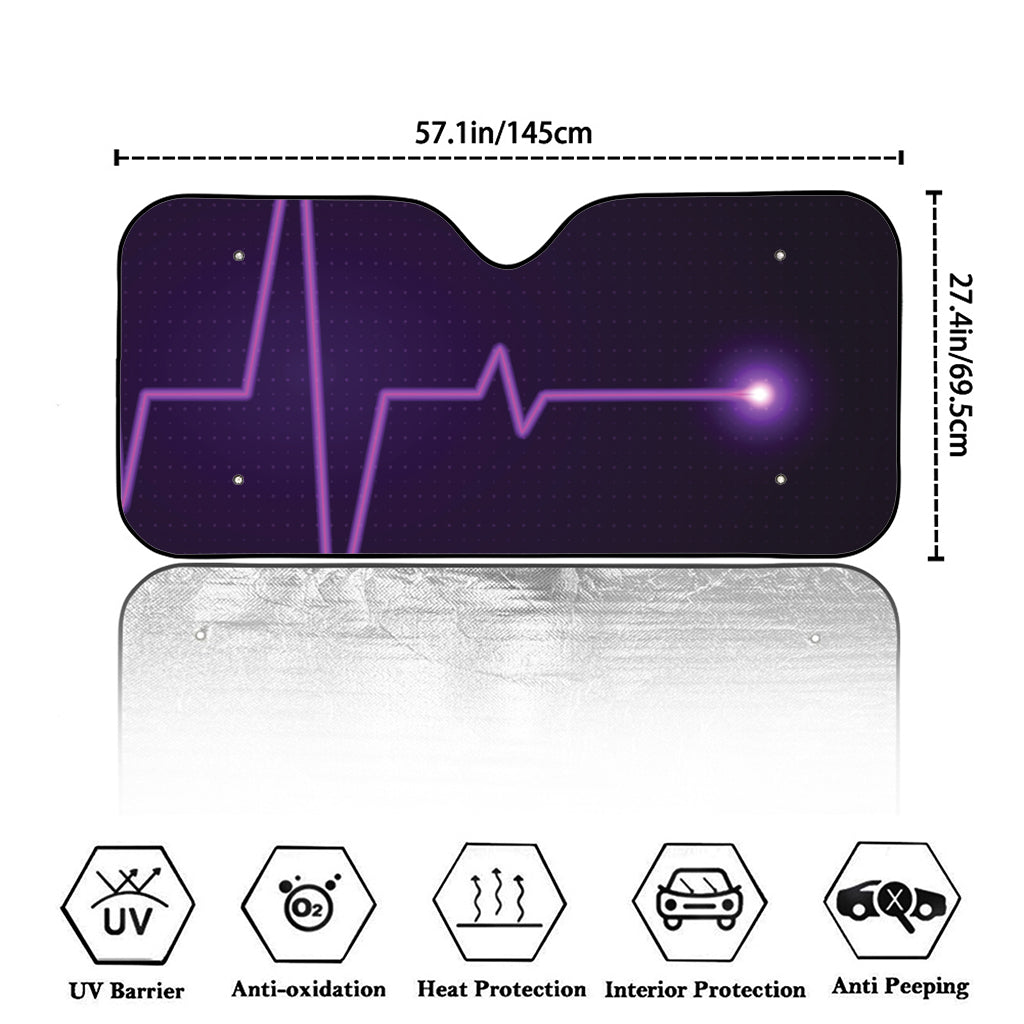 Purple Heartbeat Print Car Windshield Sun Shade