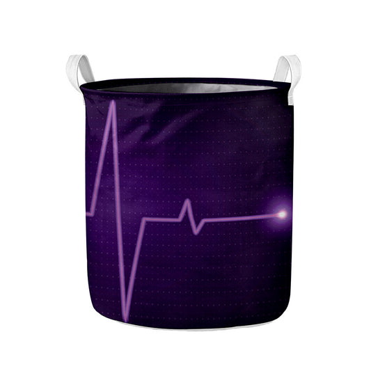 Purple Heartbeat Print Collapsible Laundry Basket