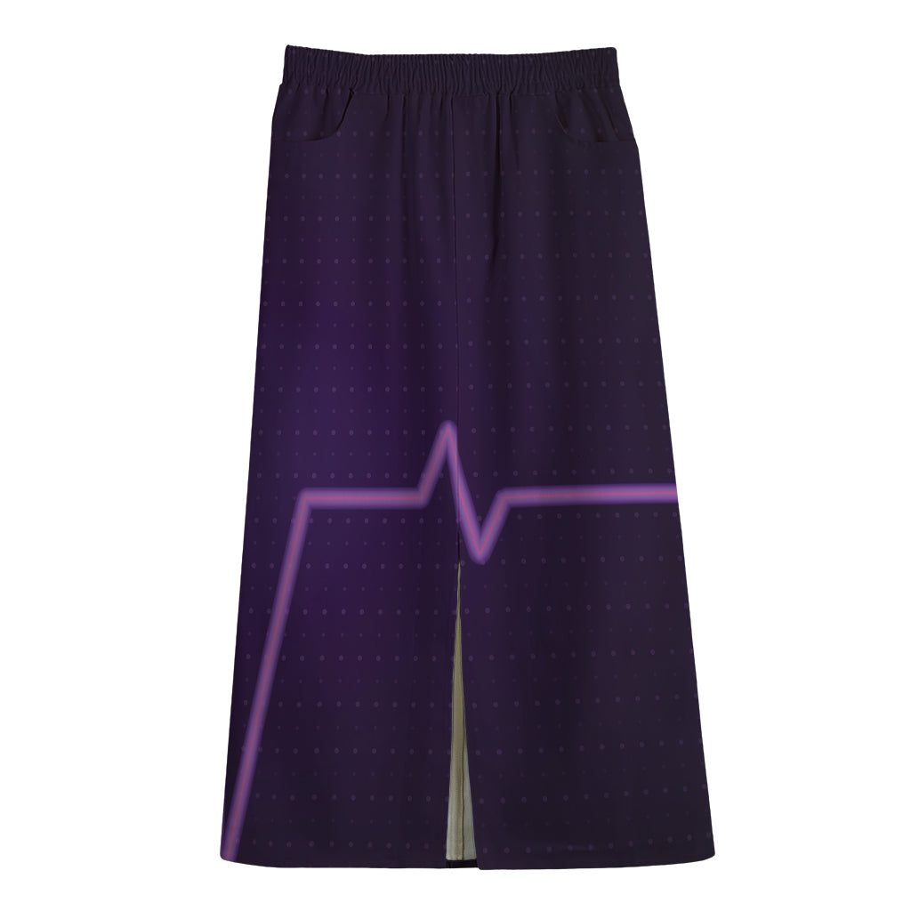 Purple Heartbeat Print Cotton Front Slit Maxi Skirt