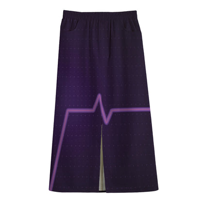Purple Heartbeat Print Cotton Front Slit Maxi Skirt