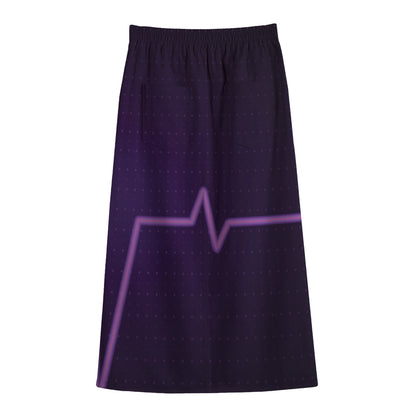 Purple Heartbeat Print Cotton Front Slit Maxi Skirt